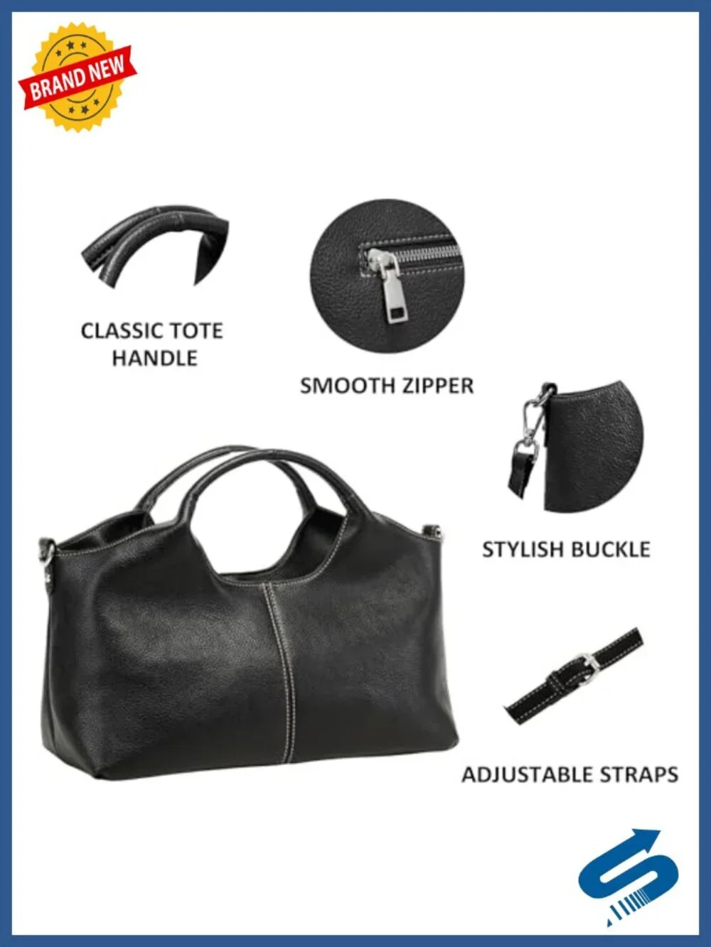 Soft Leather Small Tote Satchel Crossbody Bag with 2 Compartments